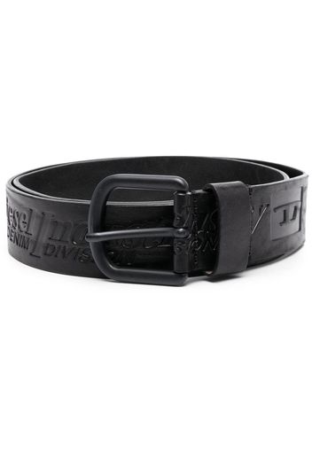 Diesel embossed-logo leather belt - Marrone