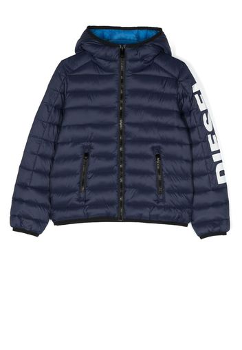 Diesel Kids logo-print quilted hooded jacket - Blu