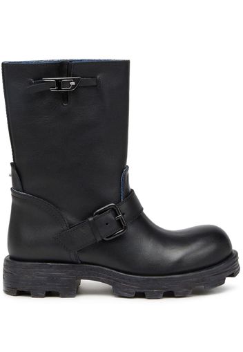 Diesel logo-buckle leather boots - Nero