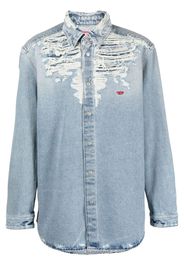 Diesel embroidered-logo distressed denim shirt - Blu