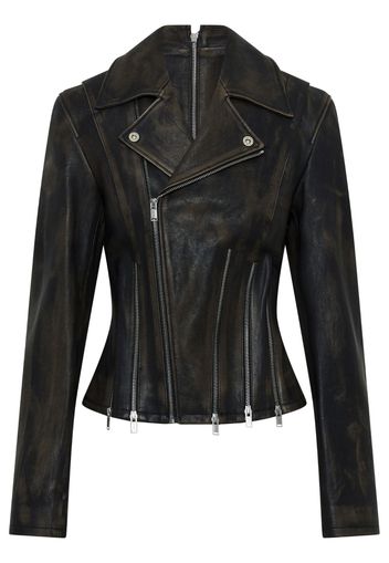 Dion Lee distressed-finish leather biker jacket - Nero