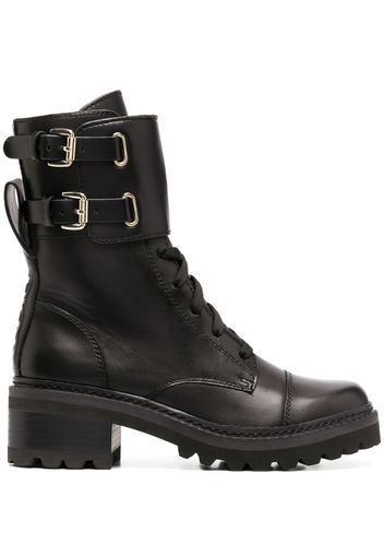 lace-up side buckle boots