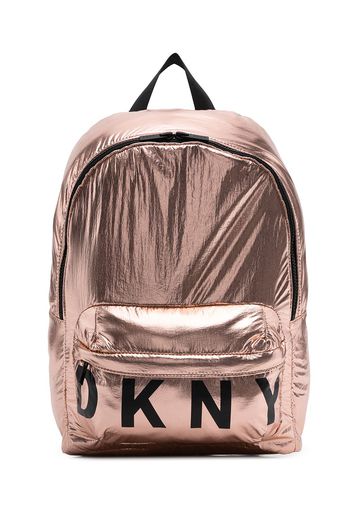 Dkny Kids metallic logo print backpack - Oro