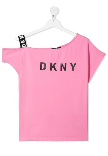 Dkny Kids TEEN logo-print one-shoulder T-shirt - Rosa