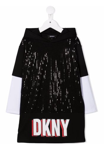 Dkny Kids logo-print sequin-embellished hooded jumper dress - Nero