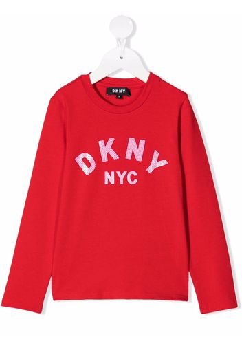 Dkny Kids sequin logo long-sleeve T-shirt - Rosso