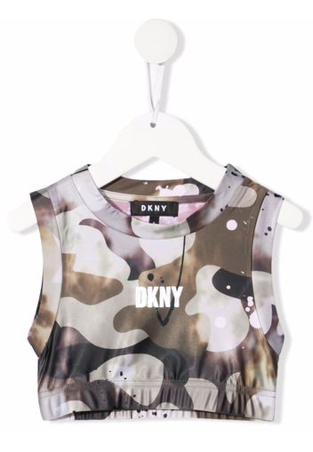 Dkny Kids camouflage logo-print crop top - Verde