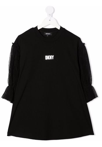 Dkny Kids logo-print lace-sleeve dress - Nero