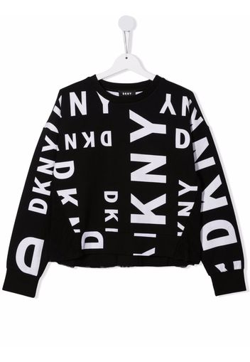 Dkny Kids TEEN logo print tulle-insert sweatshirt - Nero