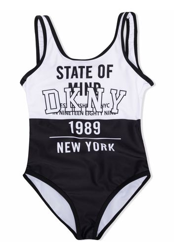 Dkny Kids logo-print two-tone swimsuit - Nero