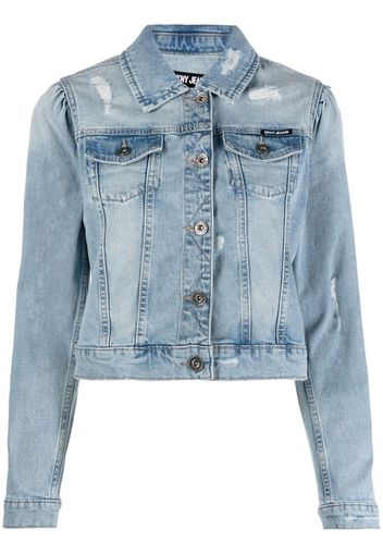 DKNY ripped-detailing cropped denim jacket - Blu