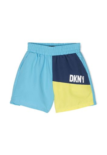 Dkny Kids colour-block logo-print swim shorts - Blu