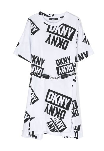 Dkny Kids logo-print belted T-shirt dress - Bianco