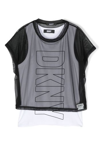 Dkny Kids mesh layer logo-print top - Nero