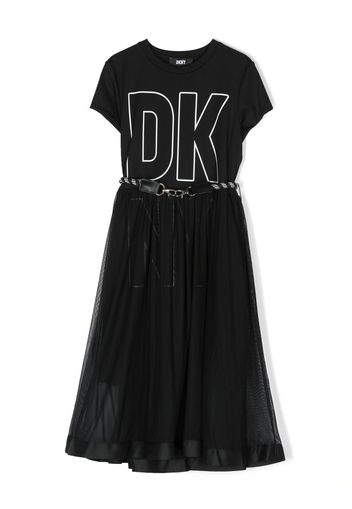 Dkny Kids tulle-overlay belted T-shirt dress - Nero
