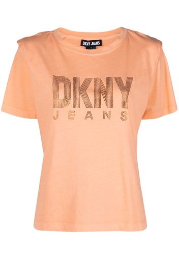 DKNY rhinestone-logo T-shirt - Arancione