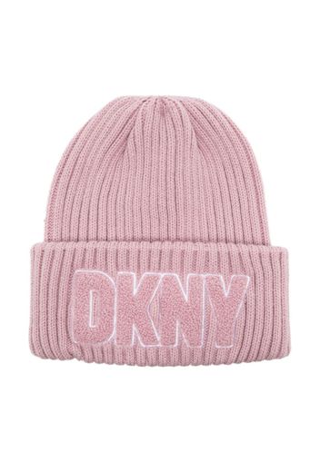 Dkny Kids flocked-logo ribbed-knit beanie - Rosa