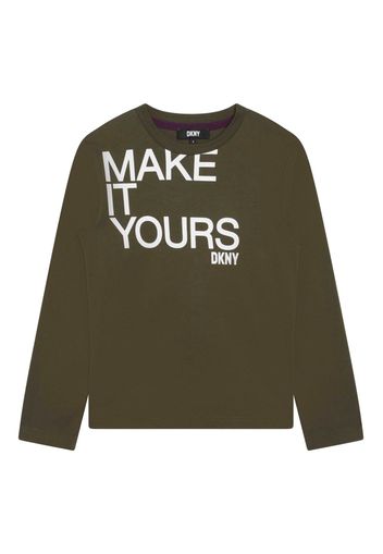 Dkny Kids slogan-print cotton top - Verde