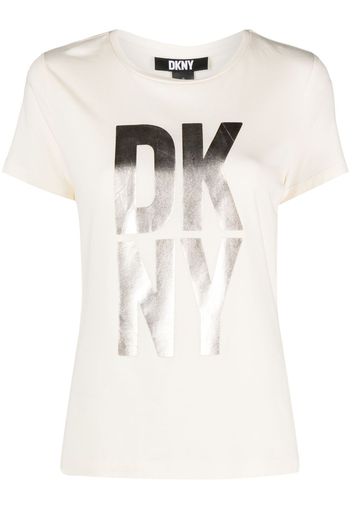 DKNY metallic-finish logo-print jersey T-shirt - Toni neutri