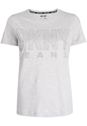 DKNY stud-embellished logo T-shirt - Grigio