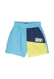 Dkny Kids colour-block logo-print swim shorts - Blu