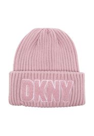 Dkny Kids flocked-logo ribbed-knit beanie - Rosa