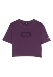 Dkny Kids logo-patch cropped T-shirt - Viola