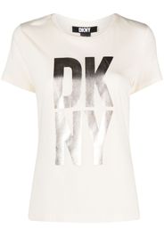 DKNY metallic-finish logo-print jersey T-shirt - Toni neutri