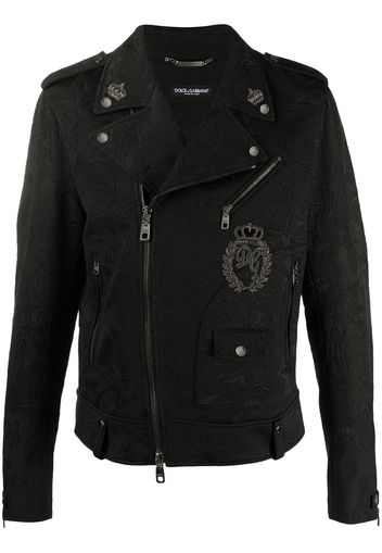 floral brocade patch biker jacket