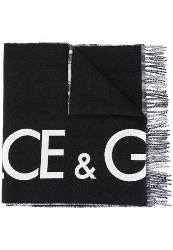 reversible logo cashmere-wool blend scarf with check print