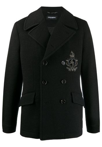 embroidered logo double-breasted coat