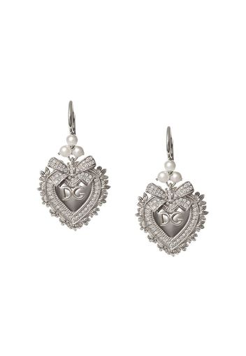18kt white gold Devotion diamond and pearl sacred heart earrings