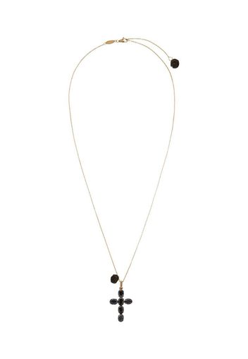 18kt yellow gold Devotion cross black sapphire and jade necklace