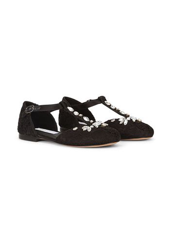 Dolce & Gabbana Kids crystal-embellished T-bar ballerinas - Nero