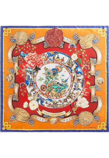 Dolce & Gabbana Silk Road-print silk-twill scarf - Arancione