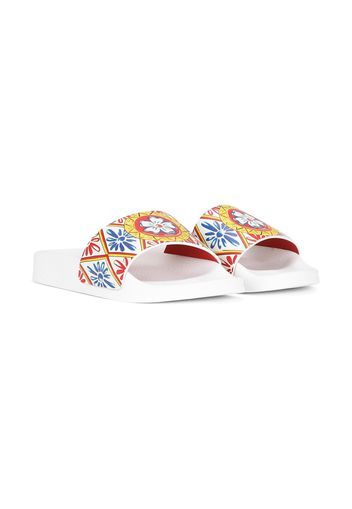 Dolce & Gabbana Kids Slides con stampa - Bianco