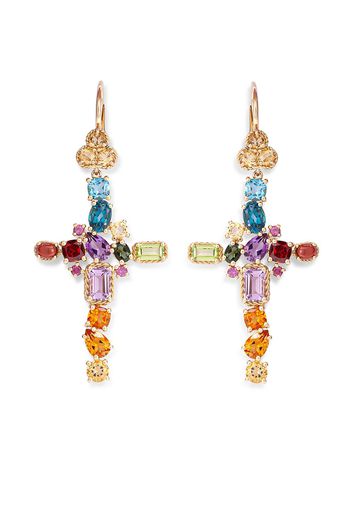 Dolce & Gabbana 18kt yellow gold gemstone cross earrings - Multicolore