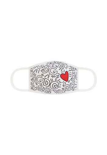 Dolce & Gabbana logo and heart print face mask - Bianco