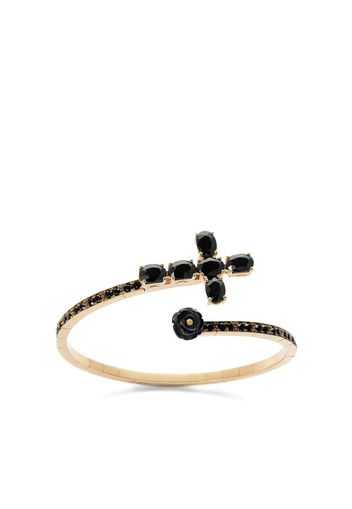 Dolce & Gabbana 18kt yellow gold Family black sapphire cross and jade rose cuff - Oro