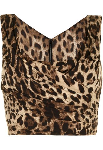 Dolce & Gabbana leopard-print draped crop top - Marrone