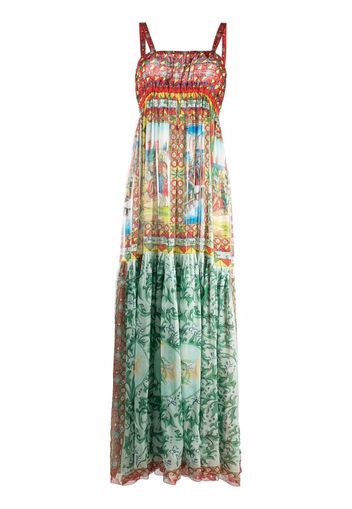 Dolce & Gabbana Carretto-print long chiffon dress - Verde