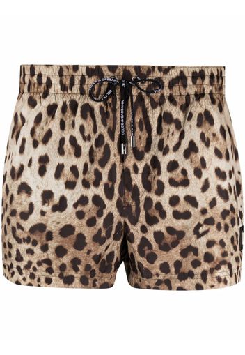 Dolce & Gabbana leopard-print logo-plaque swim shorts - Toni neutri