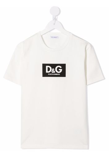 Dolce & Gabbana Kids flocked logo cotton T-shirt - Bianco