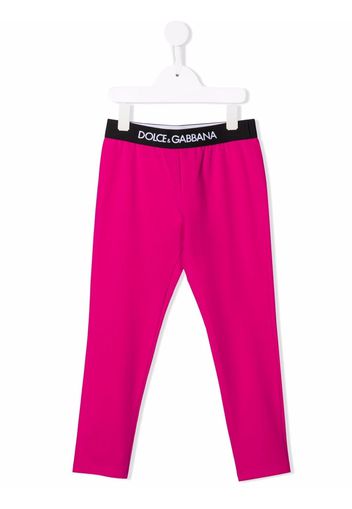 Dolce & Gabbana Kids logo-waistband cotton leggings - Rosa