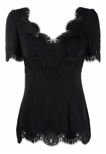 Dolce & Gabbana lace-trim V-neck blouse - Nero