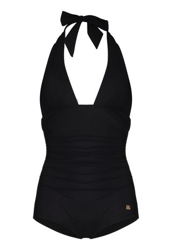 Dolce & Gabbana logo-plaque halterneck swimsuit - Nero