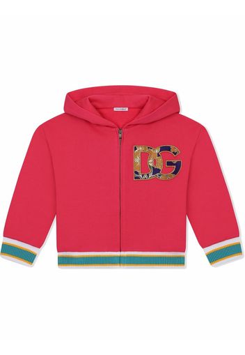 Dolce & Gabbana Kids logo-patch zip-front hoodie - Rosa