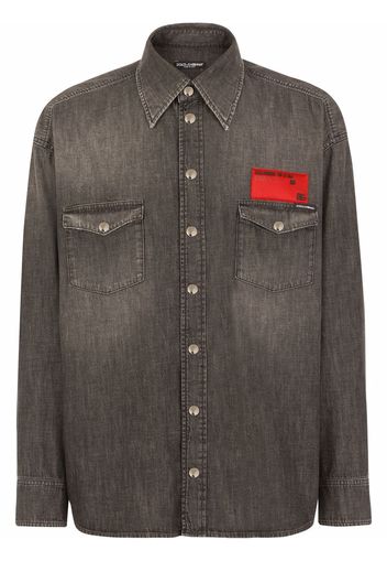 Dolce & Gabbana Camicia denim con applicazione - Grigio