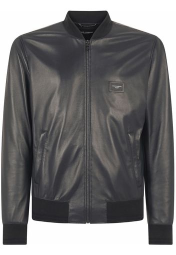 Dolce & Gabbana logo-plaque leather bomber jacket - Blu