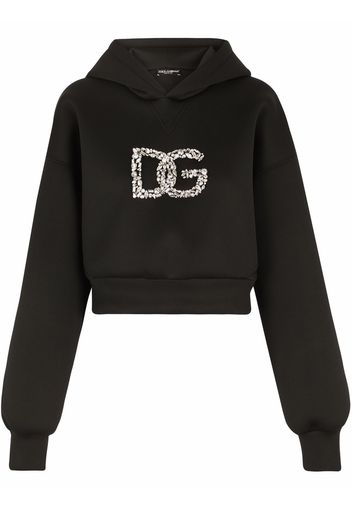 Dolce & Gabbana crystal-logo cropped hoodie - Nero